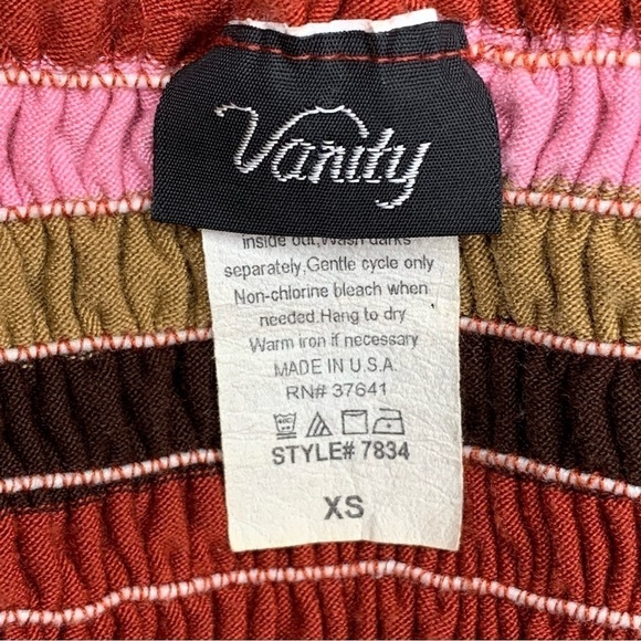 XS Y2k Era Vanity Striped Top Stretch Red Pink Ruffle 0 2 Vintage - Picture 6 of 7